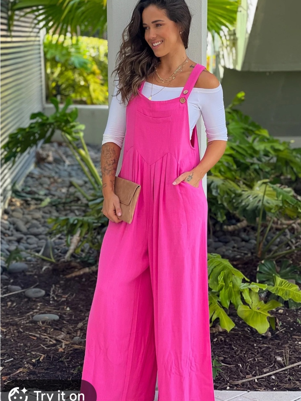 BiBi Hot Pink Wide-Leg Jumpsuit Overalls